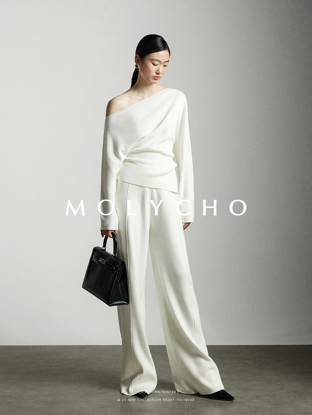 2026 Wool Elastic Waist Knitted Wide-Leg Pants for Women Winter High-Waisted Straight Loose Floor-Length Casual Pants