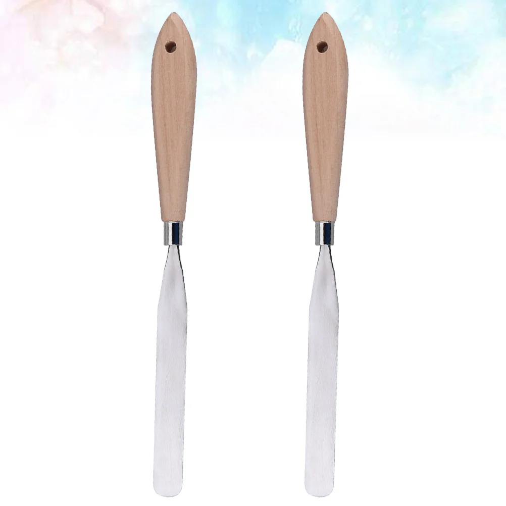 

2PCS Portable Oil Painting Spatula Professional Paint Scraper Wood Handle Oil Paint Artistic Pigment Mixing Tool for