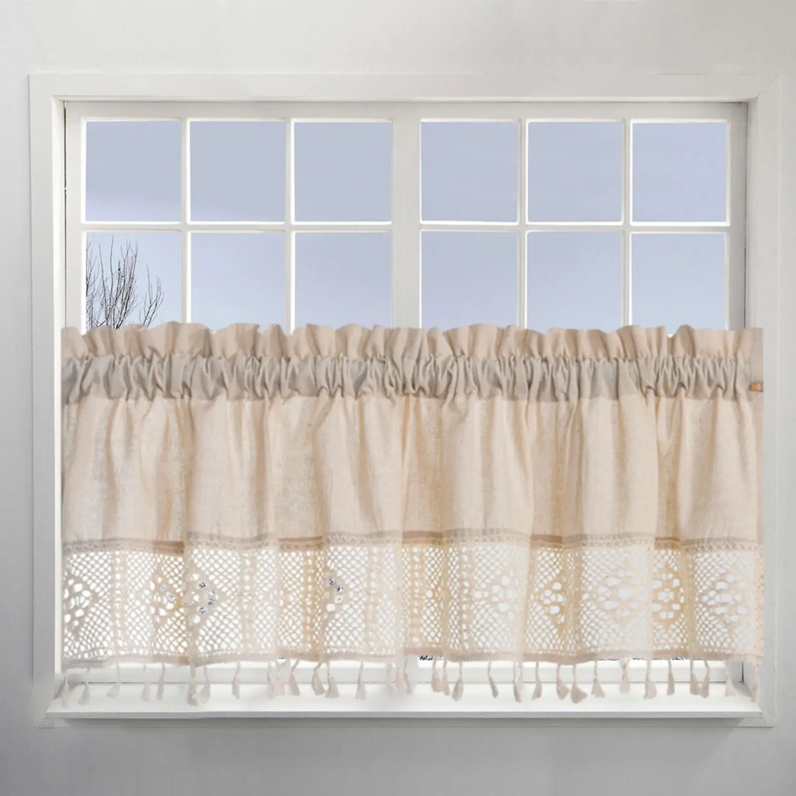 Small Window Curtains Rod Pocket Burlap Curtains Countryside Short Tier Drapes