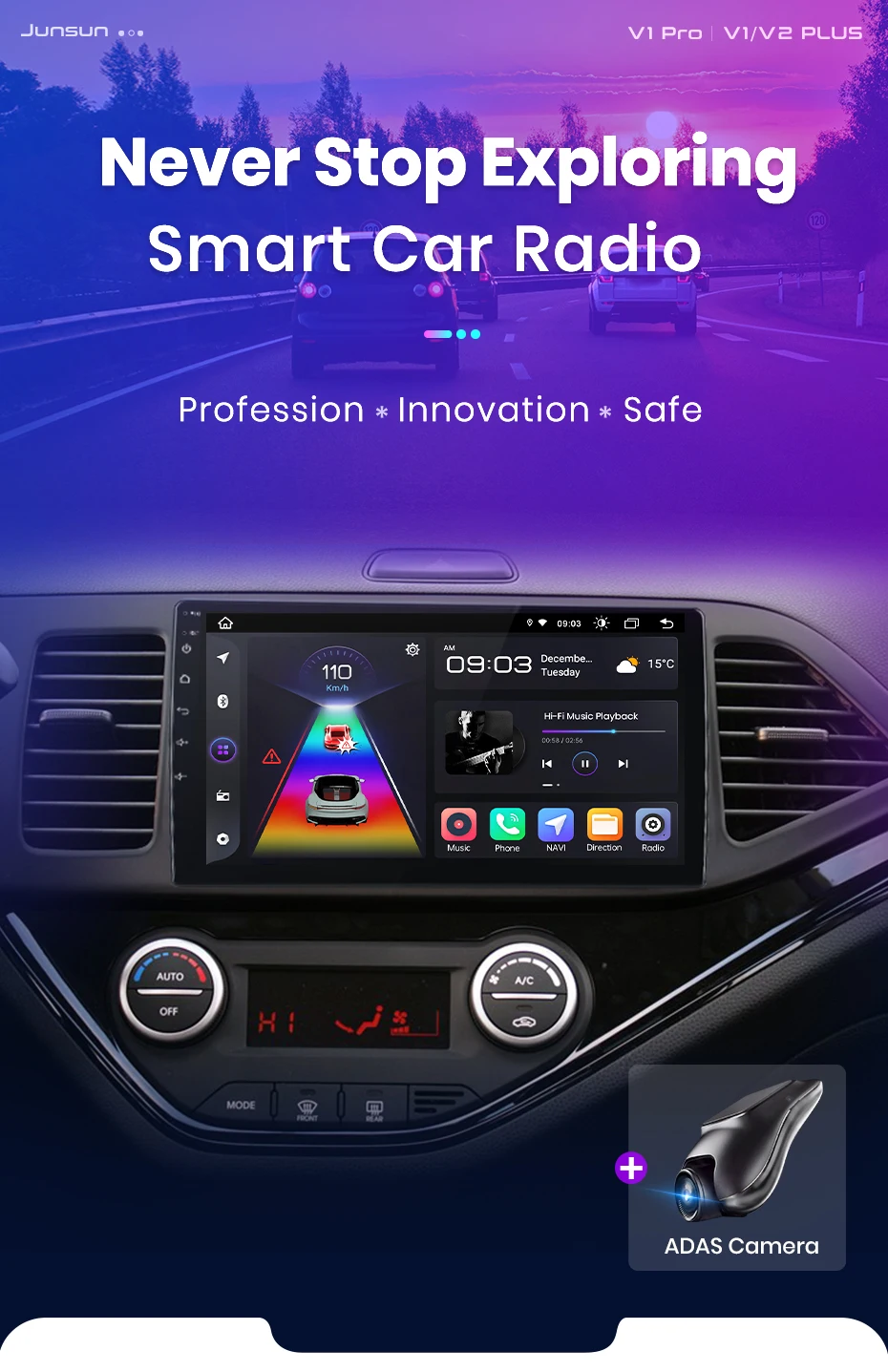 Junsun Wireless CarPlay Android Auto Autoradio für KIA Morning Picanto 2011 - 2016 GPS Multimedia 2 din – Detail 1