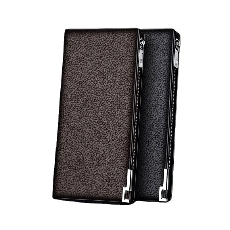 

For WilliamPolo Minimalist Business Wallet Zipper Clutch Bag RFID Genuine Leather Polyester Lining Multiple Internal Compartment