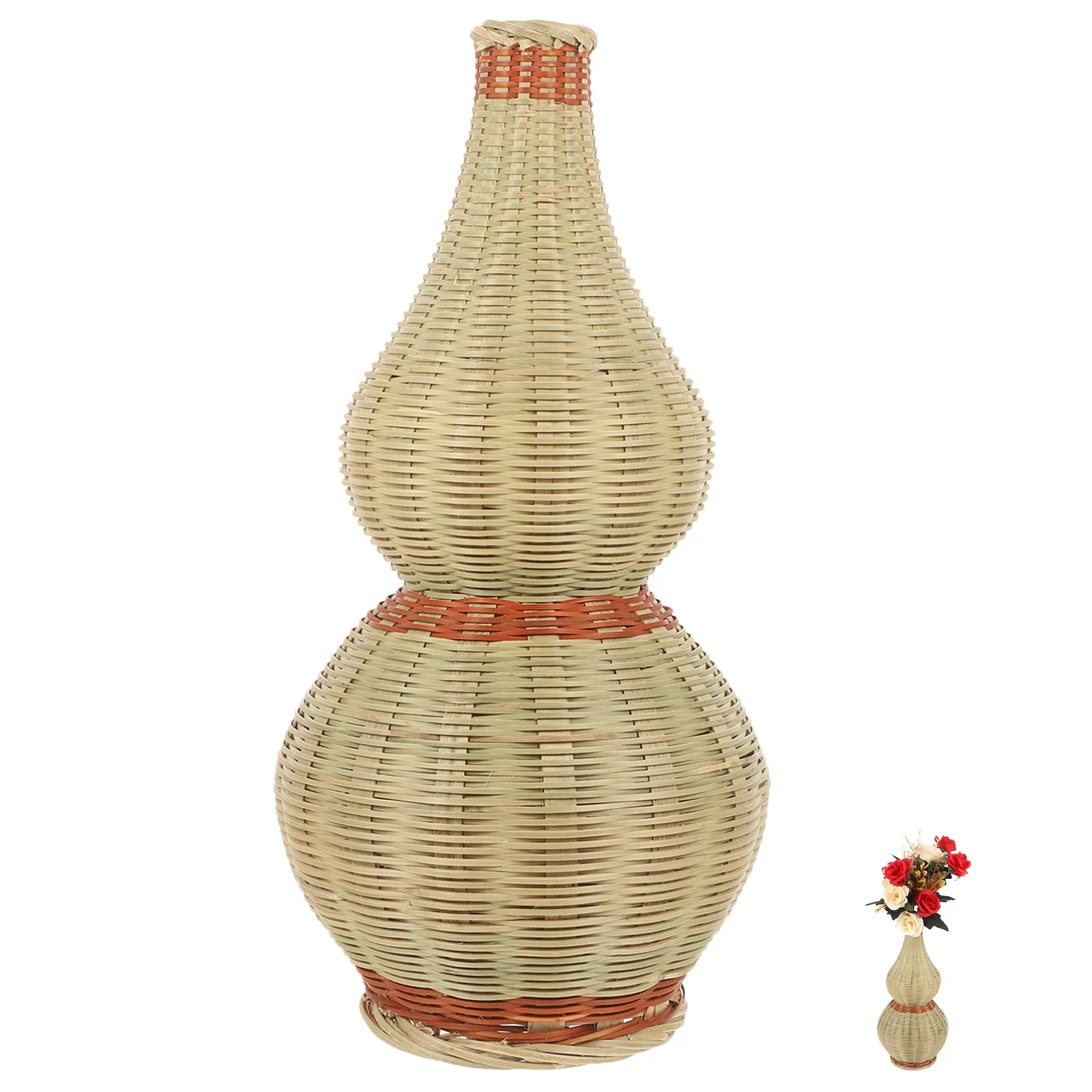 

Tall Bamboo Woven Vase Handmade Rustic Straw Flower Container Decorative Vase for Home Table Desktop Arrangement