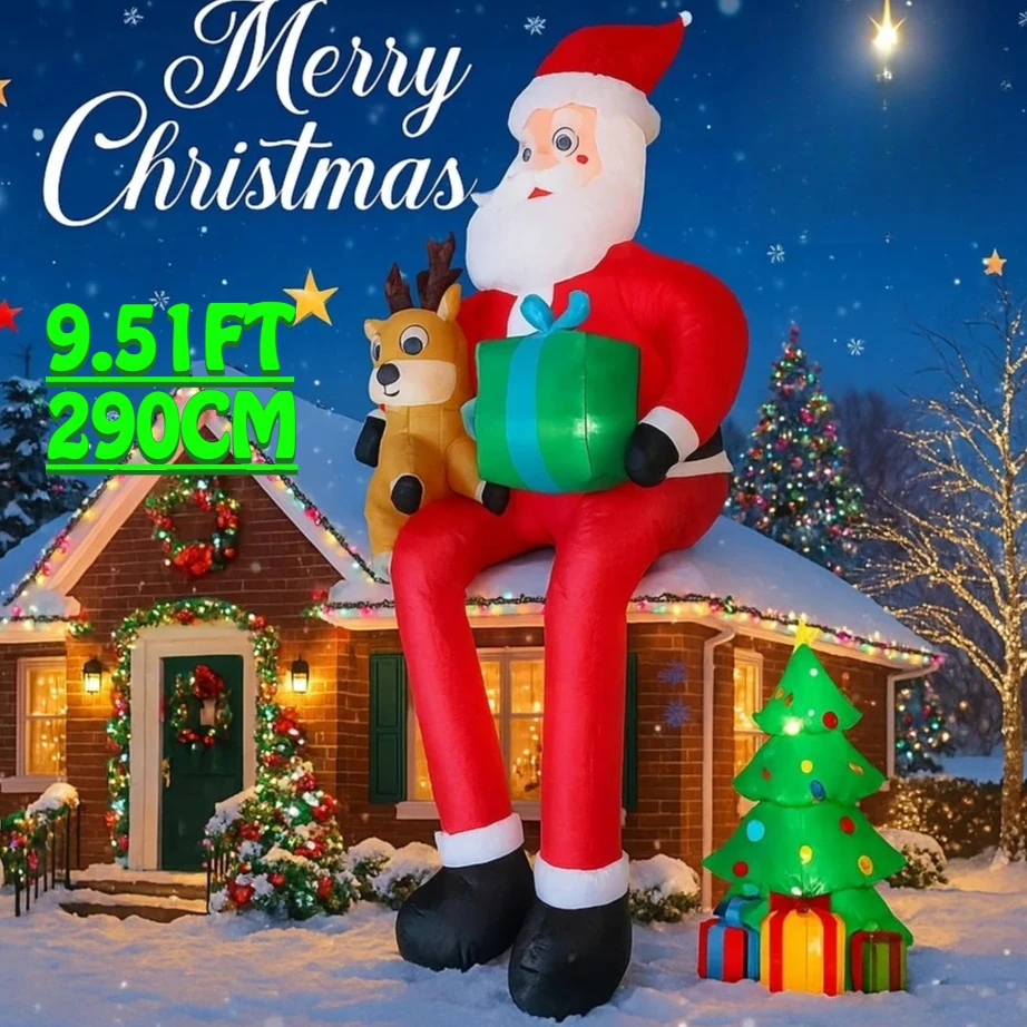 9.51FT Inflatable Toy Santa Claus Reindeer Gift boxes With LED Xmas Decorations for Yard Supplies Home Ornaments Festive Gifts