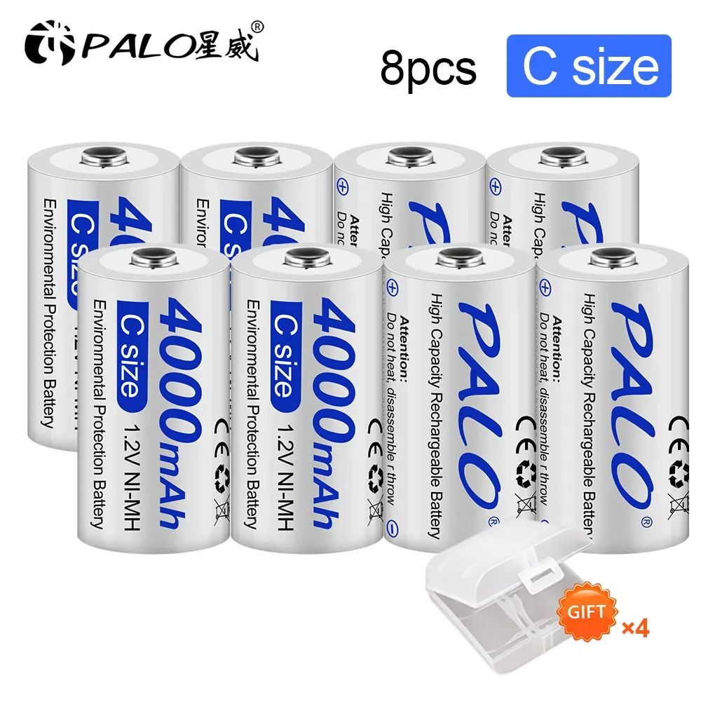 PALO C Size Rechargeable Battery 1.2V Ni-MH C Type Battery LR14 R14 C Cell For Flashlight,Video,Gas Cooker,Water Heater