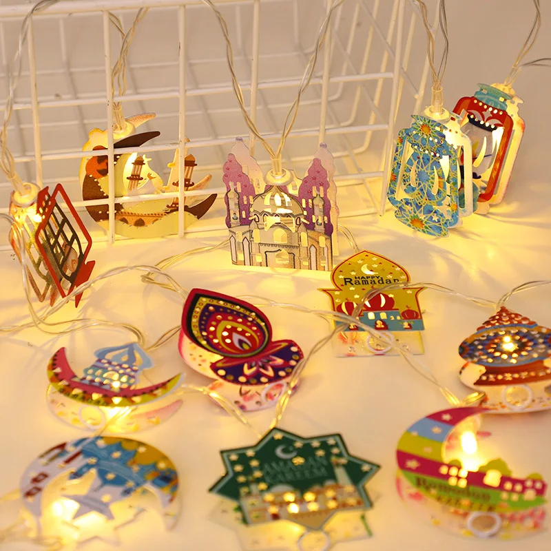 10LED Ramadan Party Laterne String Licht 2026 Eid Mubarak Mond Sterne Schloss Led-leuchten Für Islam Muslimischen Festival Hause Dekoration