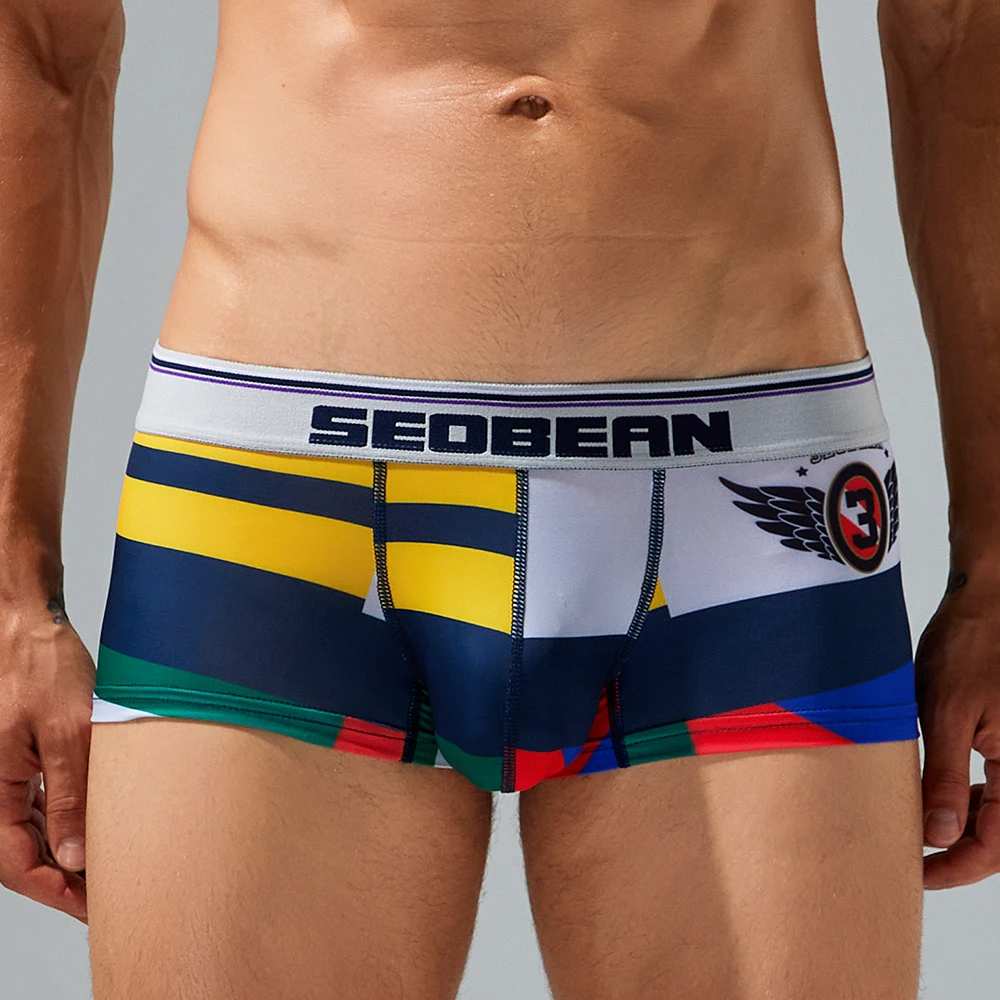 New Brand SEOBEAN Mens Low Rise  Polyester Sexy Boxer Trunk Underwear 240207