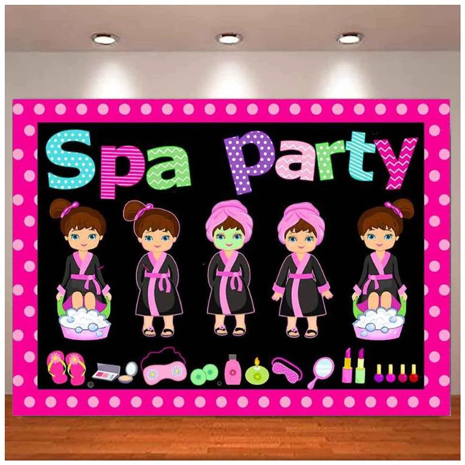 

Spa Day Party Photography Backdrop Foot Bath Makeup Lipstick Mirror Candle Dessert Table Banner Decoration Background