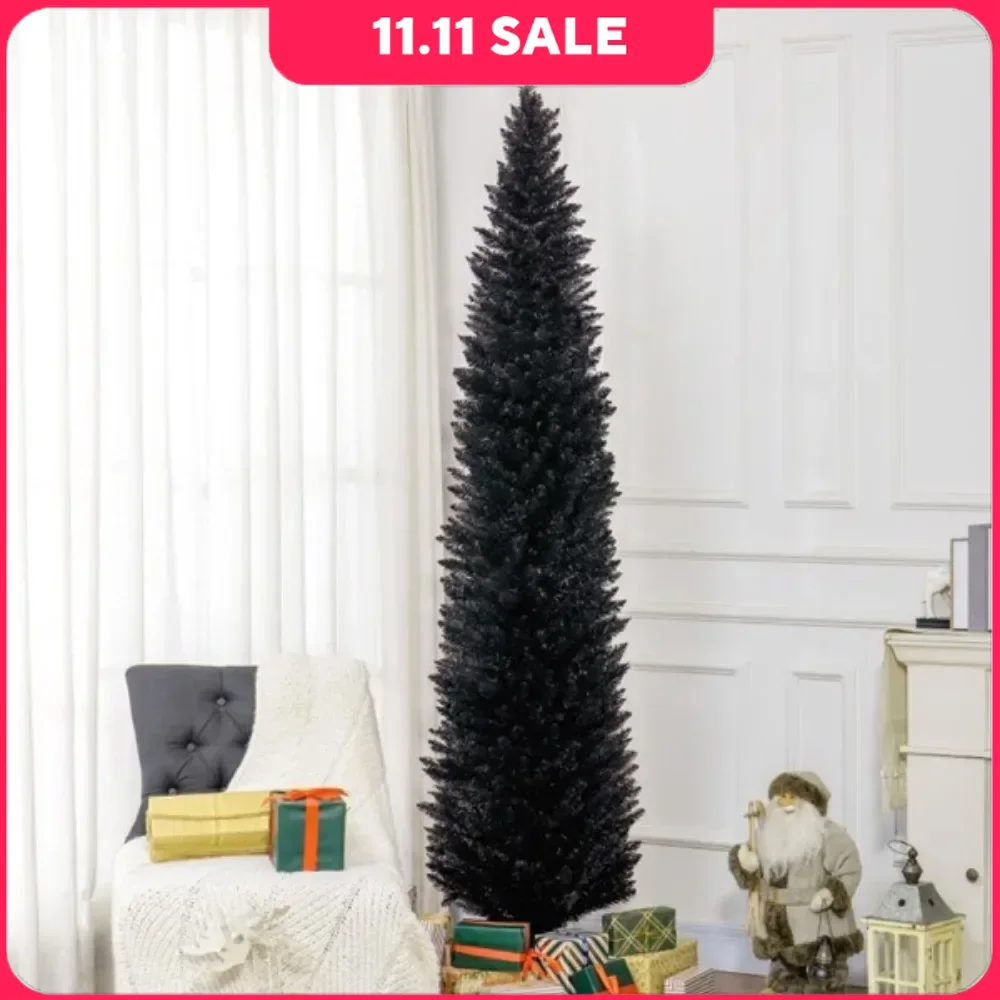 The 8-foot-tall artificial Christmas tree comes in a slim pencil style, with 618 branches adding a lush look to the tree