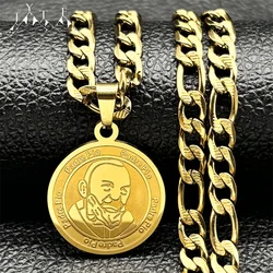 Catholic Padre Pio Medal Pendant Necklace for Men Women Stainless Steel Gold Color Male Chain Necklace Gift Hip Hop Jewelry