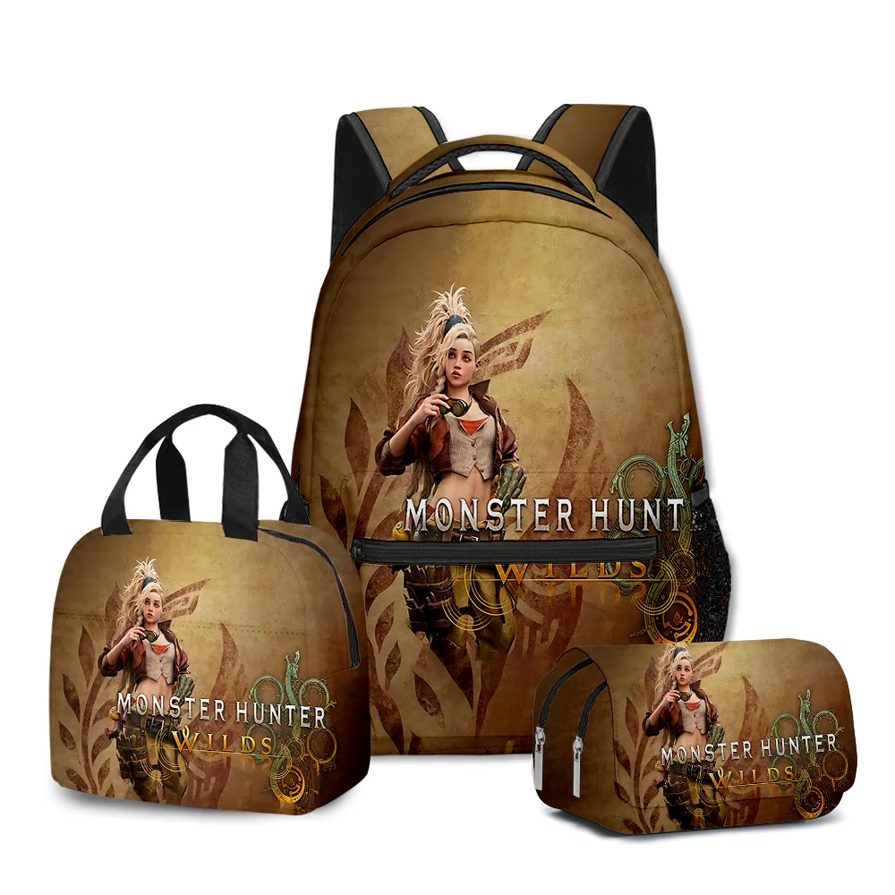 Classic Popular Novelty Monster Wilds 3D Print 3pcs/Set student School Bags Travel Notebook Backpack Lunch bag Pencil Case