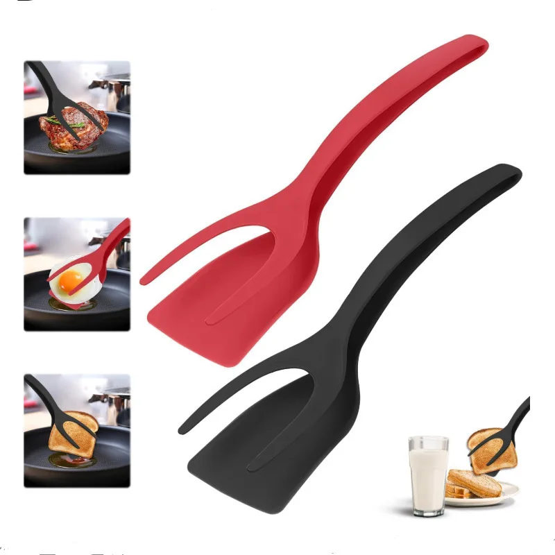 New 2 in 1 Grip Flip Spatula Tongs Egg Flipper Spatula Nylon Non Stick Coating Pancake Fish French Toast Omelet Making Tool