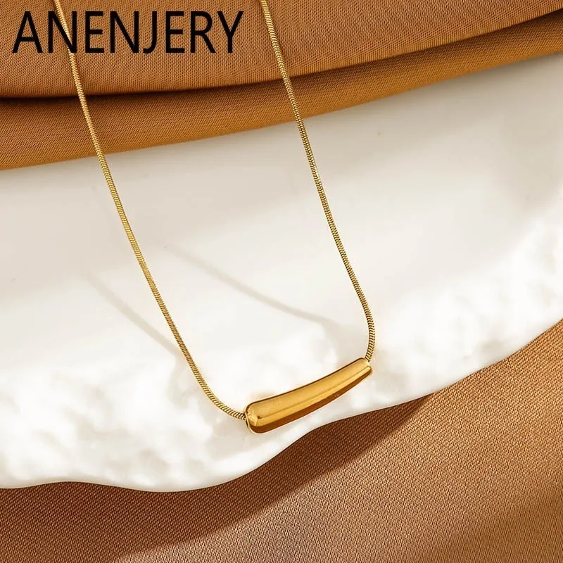 ANENJERY L316 Stainless Steel Irregular Wrinkles Curved Bend Pipe Necklace for Women Clavicular chain Delicate Jewelry Accessory