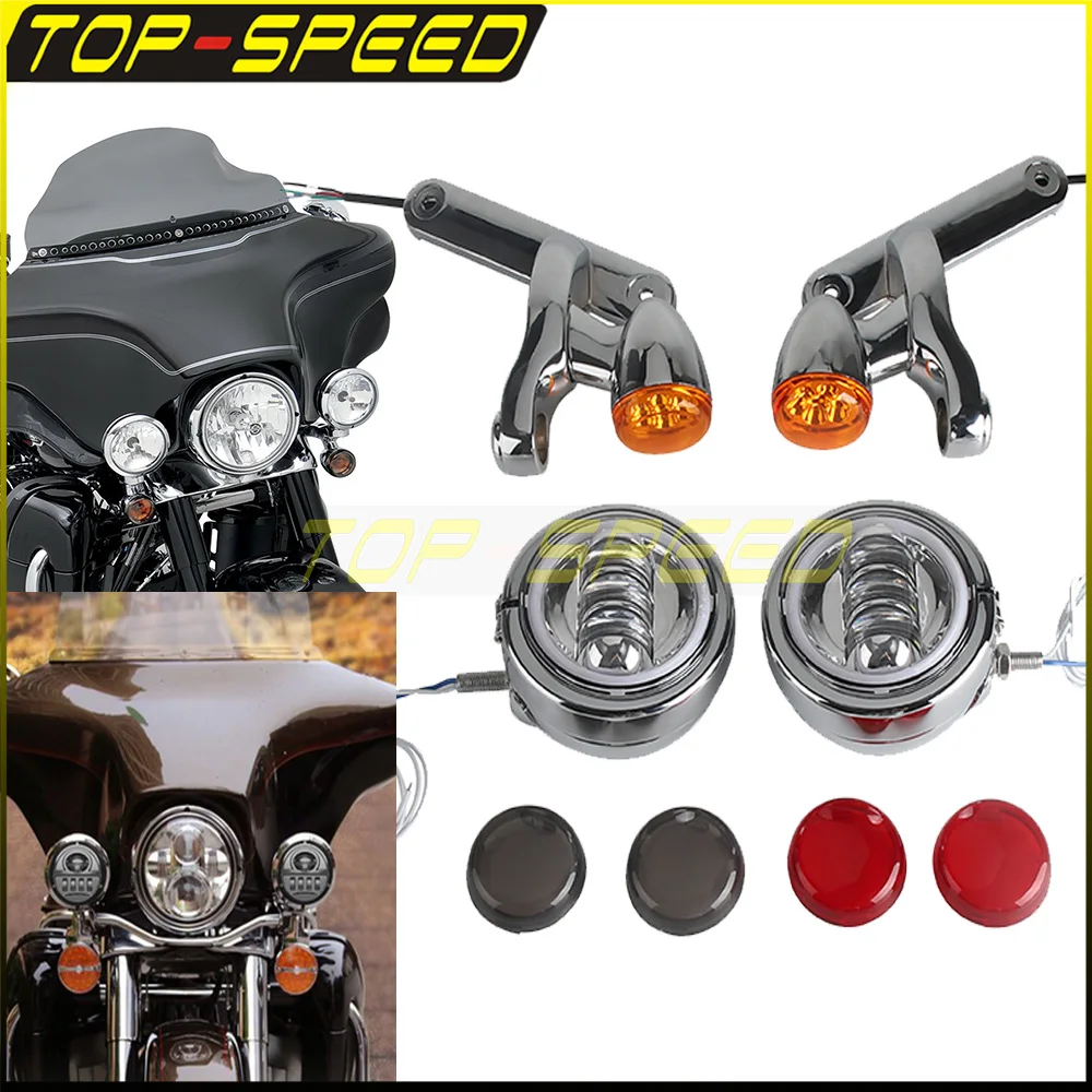 Motorcycle Head Light Turn Signal LED Fog Lamp E9 E-Mark For Harley Electra Glide Road King FLHX FLHXXX Spotlight Kits 1997-2013