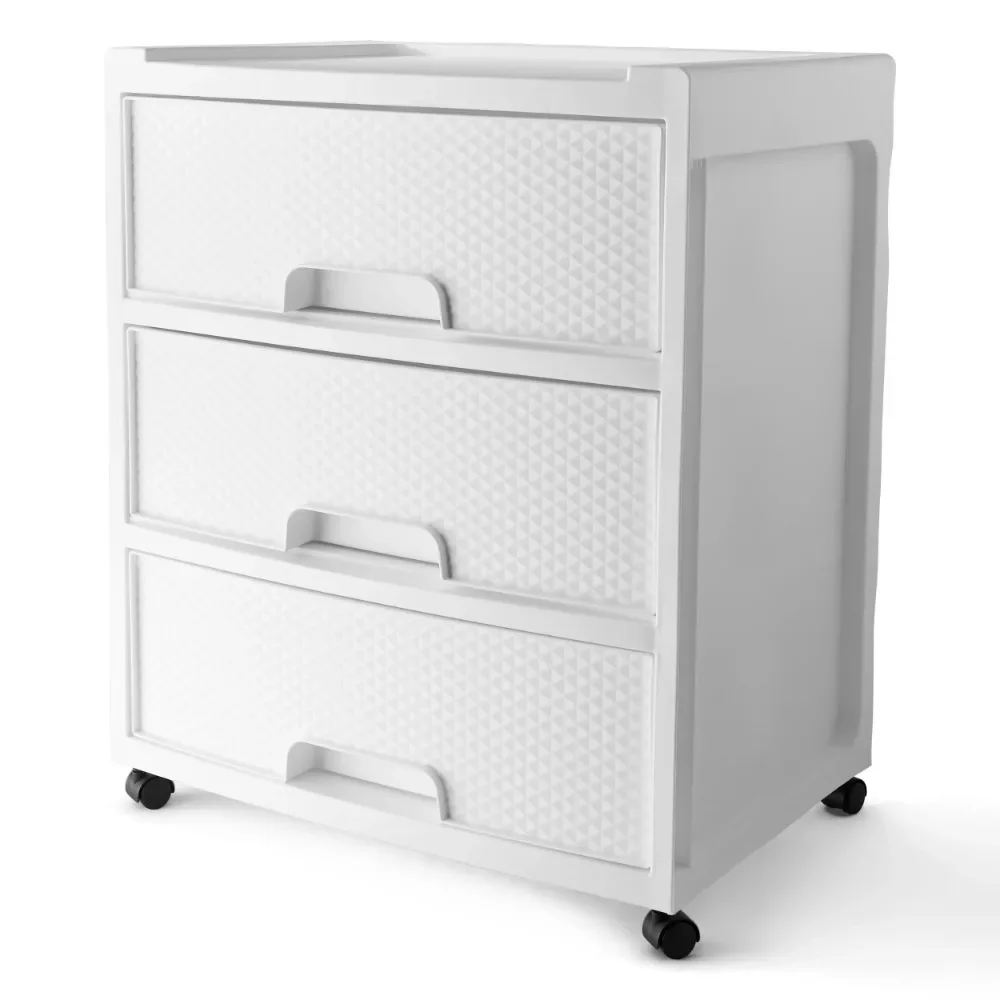 

2023 New 3 Drawer Wide Diamond Arctic White Plastic Storage Cart