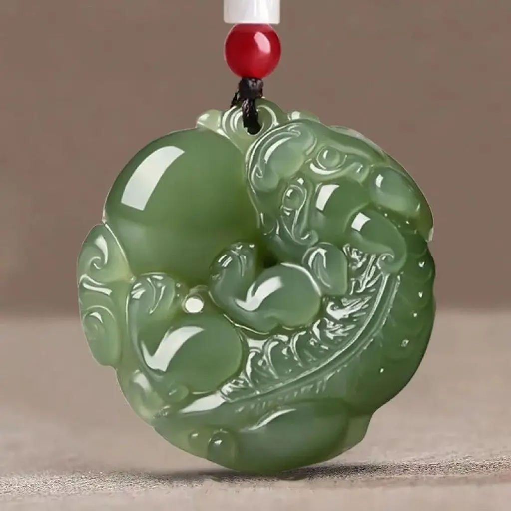 

Genuine Hetian Jade Jasper Feng Shui Brave Pendant Men and Women Couple Models Lake Green Peace Button Jade Pendant Jewelry Gift
