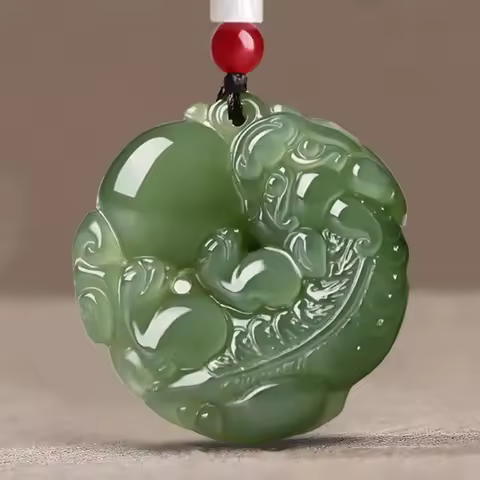 Genuine Hetian Jade Jasper Feng Shui Brave Pendant Men and Women Couple Models Lake Green Peace Button Jade Pendant Jewelry Gift