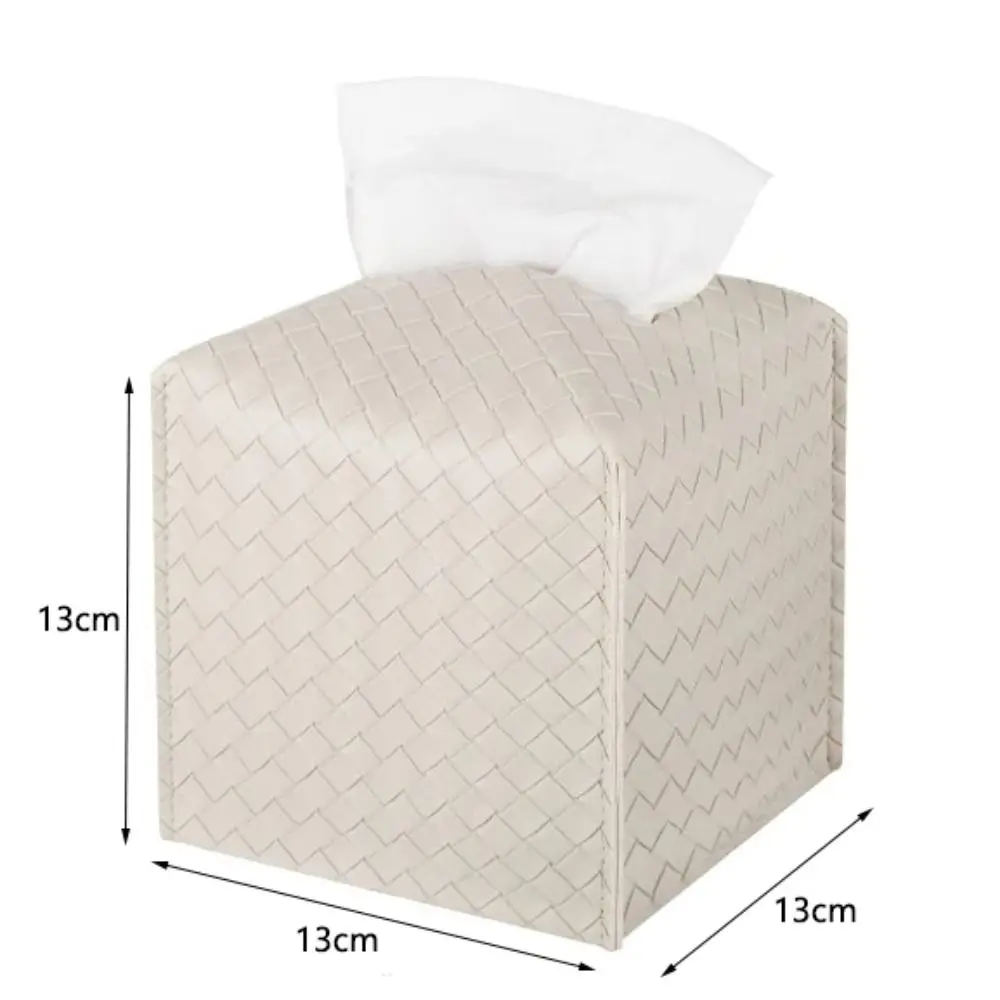 Waterproof Square Woven Tissue Box Foldable PU Leather Tissue Holder Nordic Style Handkerchief Case Dinning Table