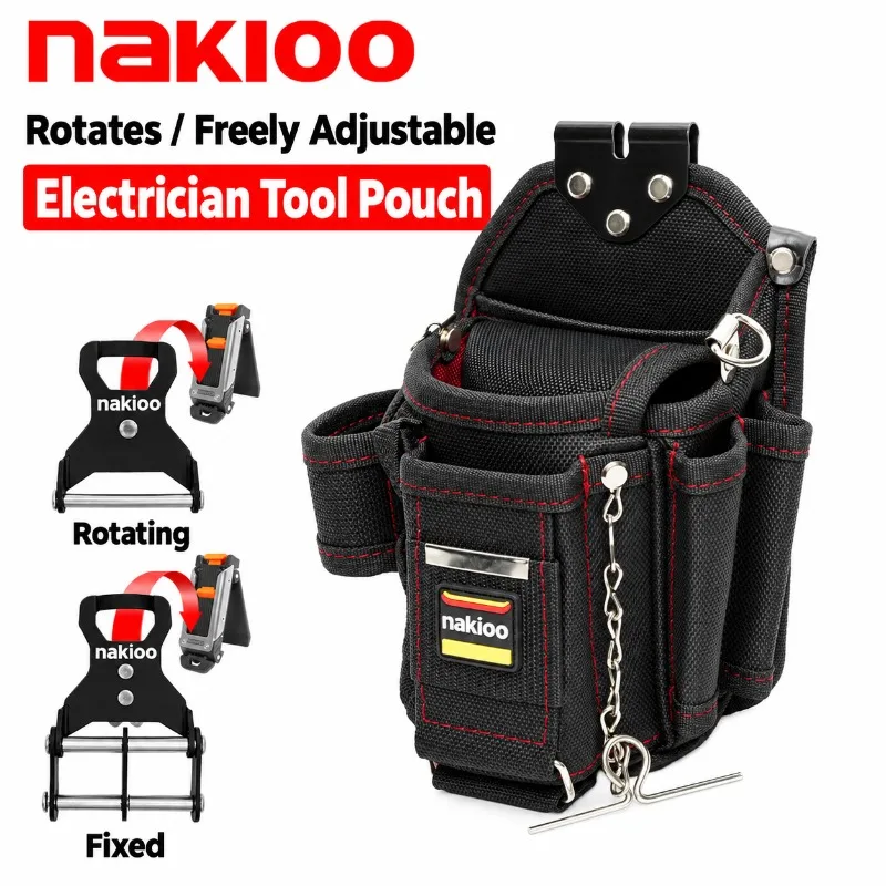 NAKIOO Multifunctional Electrician Tool Pouch Quick Hang Waist Tool Bag Rotatable/Fixed Quick Release Clip for Carpenter