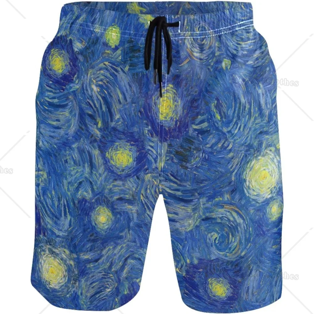 Starry Night Fashion Cool Style Men's Beach Shorts Swim Trunks Quick Dry Casual Polyester Swim Shorts with Side Pockets