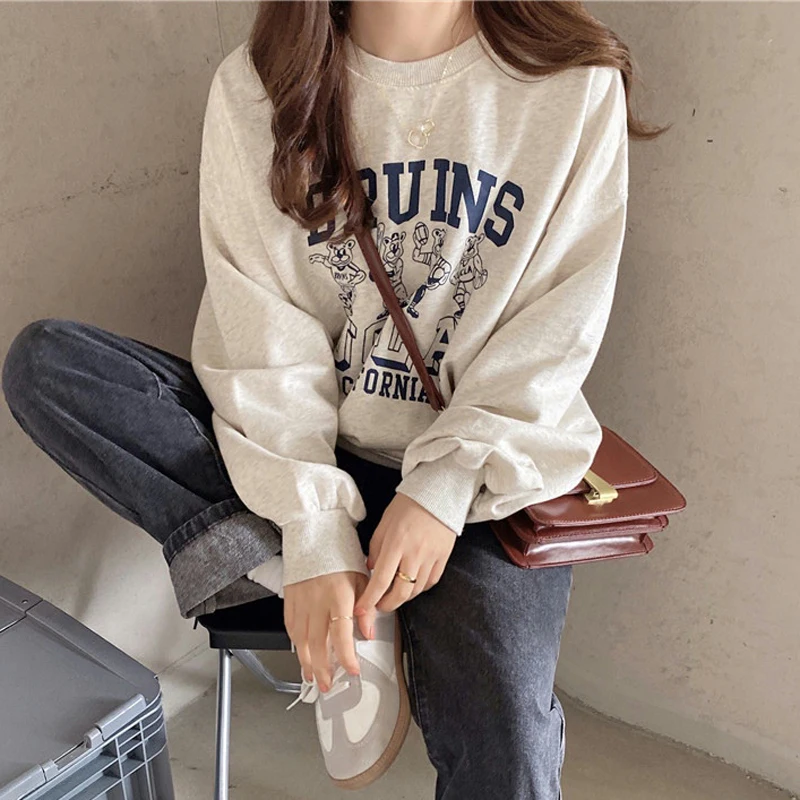 

Ретро-свитшот в американском стиле с круглым вырезом для женщин, тонкий, свободный, в корейском стиле, на раннюю осень, модный, универсальный, для студентов, верхняя одежда