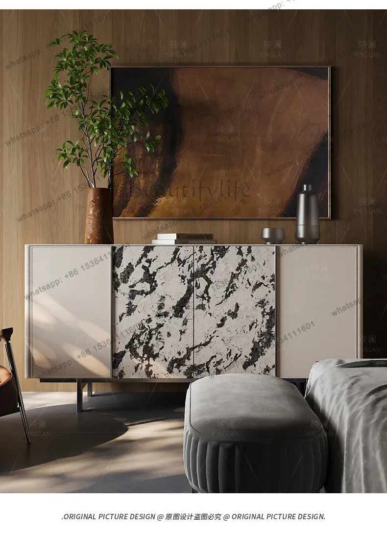 Light luxury high-end family dining room modern simple high-end luxury stone slate storage sideboard