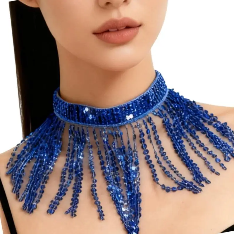 Collier ras du cou à franges paillettes 39BB, bijoux danse du ventre, ras du cou pour danseuse du ventre