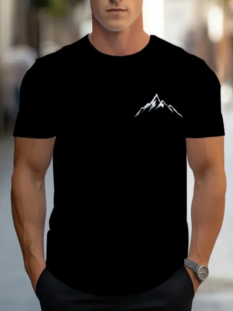 Einfaches Berg-Grafik-T-Shirt mit 3D-Druck, Kurzarm, Einfarbig, Tägliches Casual-Oberteil, Sommer-Streetwear für Männer