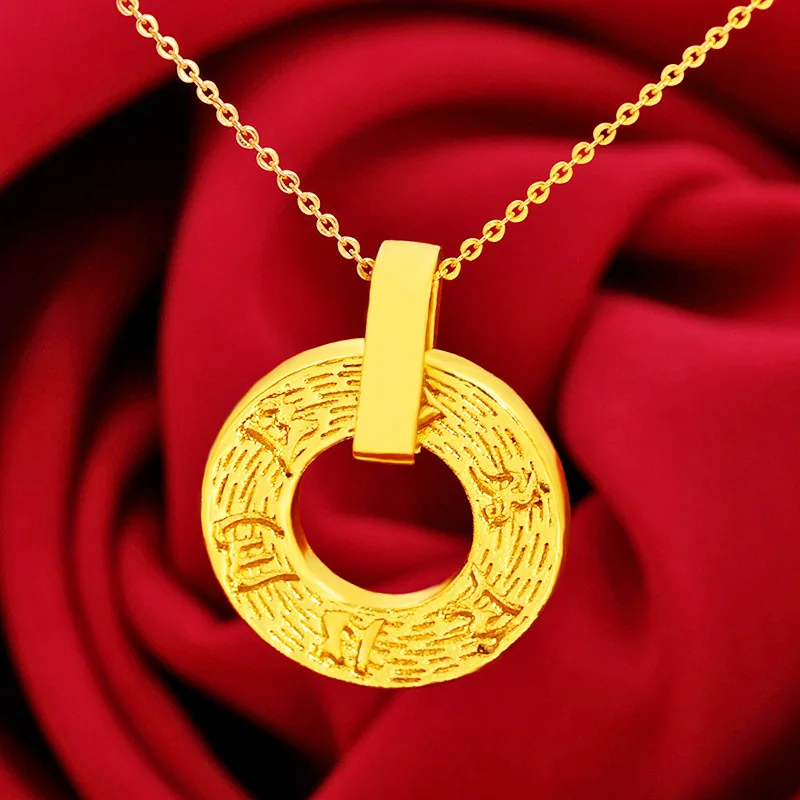 

Pure Gold Delicate Six Syllable Mantra Safety Buckle Pendant For Women 24K Gold AU999 | Warm luster, full texture