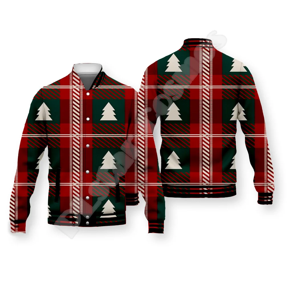 Christmas Santa Claus Pattern Xmas Tree Deer Animal Winter Warm Overcoat 3DPrint Funny Harajuku Button Cotton Baseball Jacket 13