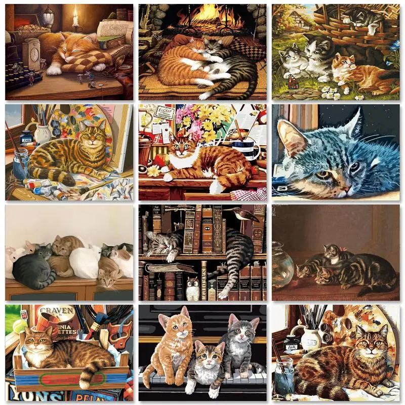 GATYZTORY Classic Paint by Numbers Kill Time Paintings on Number Acrylic Paint Cat Home Decoration Original Gifts