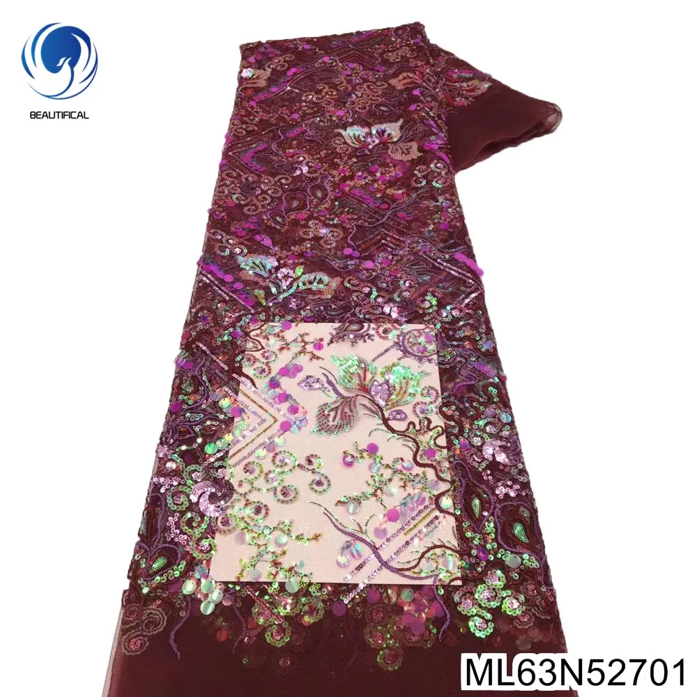 

African Dazzling Party Dress for Women, Tulle Lace Cloth, Color Sequins Fabric, ML63N527, French Fashion