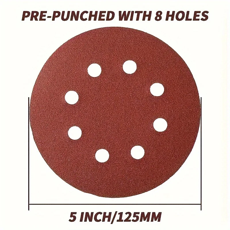 25 stuks 5 inch 8-gaats klittenbandschuurpapier - medium korrel hout aluminiumoxide schuurpapier, geschikt voor schijfschuren