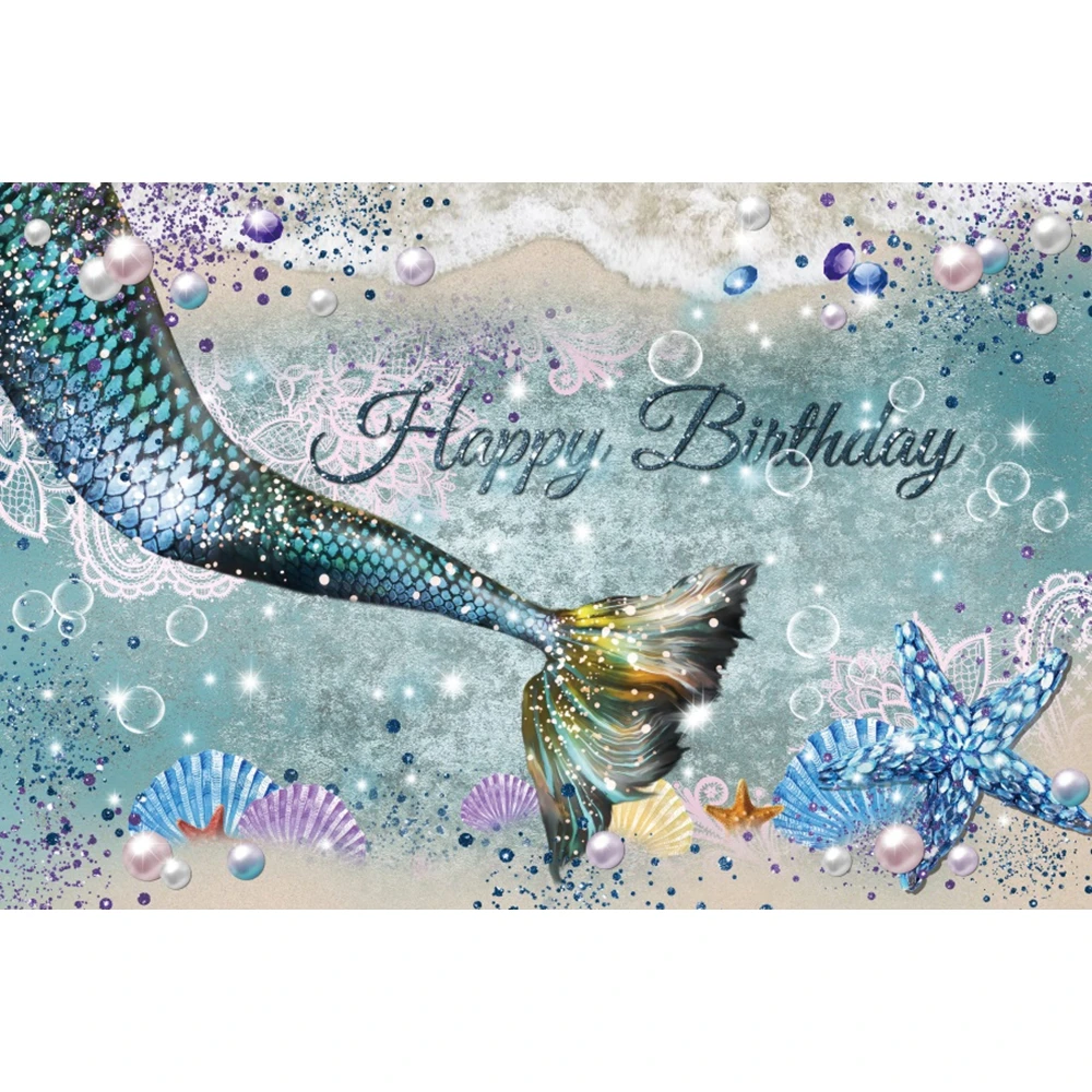 Mermaid Birthday Party Backdrop for Girls Seabed Scales Shell Tail Princess Baby Shower Photography Background Decor Photo Props