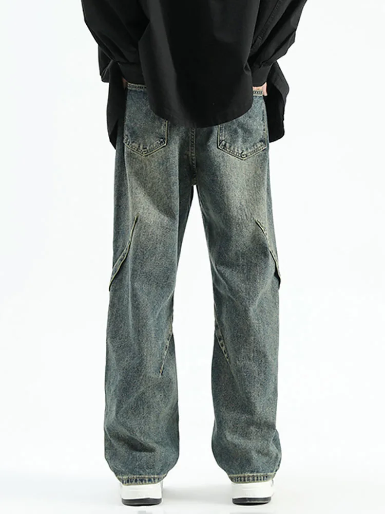 Casual Trousers Men's Pure Cotton American High Street Jeans Spring  Autumn Fashionable Loose Pants Micro Elastic Mid-Low Waist