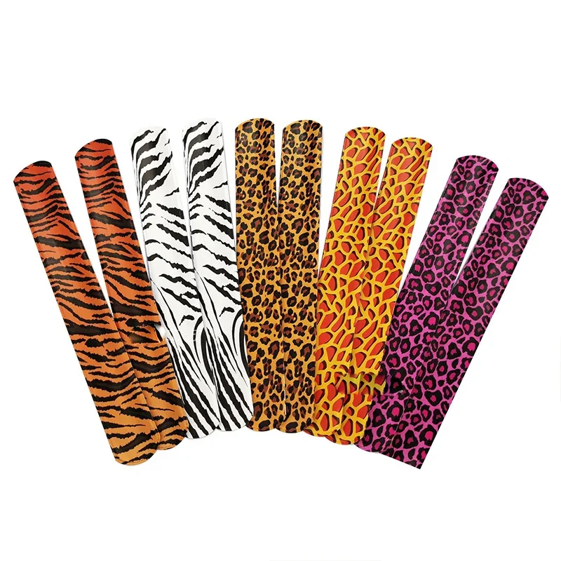 Children's Creative Animal Print Slap Bracelets Leopard Tiger Giraffe Pattern Woodland Theme Boys Birhday Party Gift Toys Favor