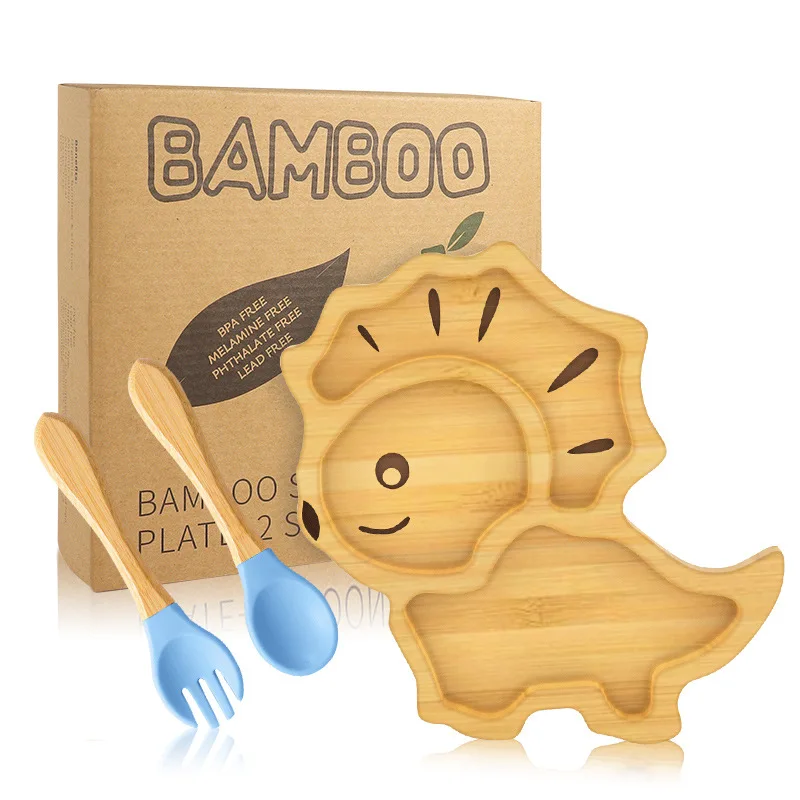 3 pz/set Baby Feeding Bamboo Dinner Plate Bowl forchetta in legno cucchiaio bambini che alimentano stoviglie in legno antiscivolo con ventosa in Silicone