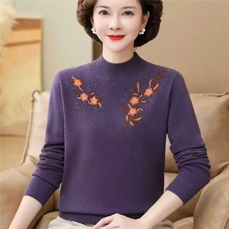 

Fleece Women's Knitted Sweater Integrated Velvet Warm Base Shirt Half High Collar Full Sleeve Long Autumn Winter Top M168