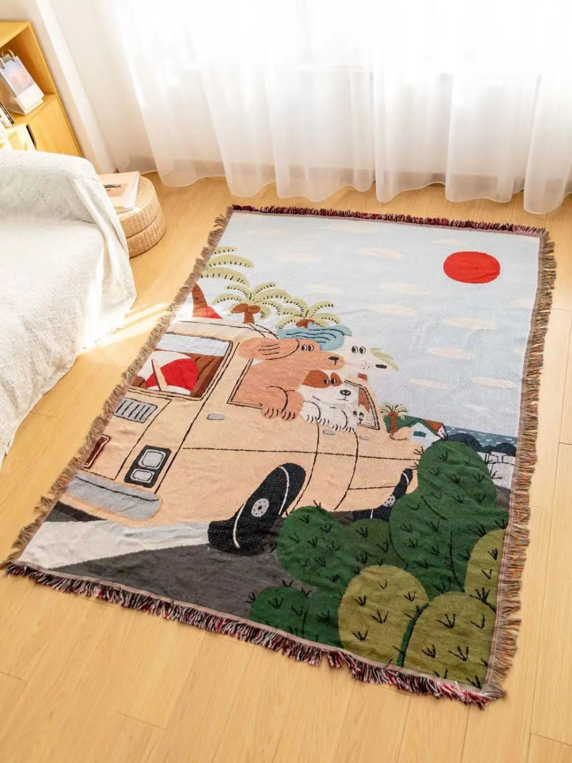 Cartoon Sofa Cover Double Use Beds Blanekets Throw Blanket Picnic Mat With Tassel Sofa Bed Universal Decorative