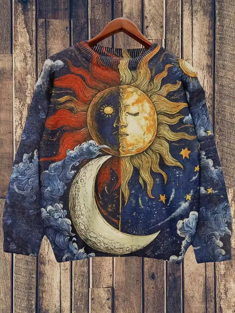 

Autumn and winter printing and dyeing pullover tie dye trendy street couple loose Japanese style casual knitted sweater