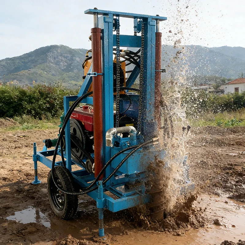 Portable Small Water Well Drilling Rig Diesel Hydraulic Wheeled 100m 150m 200m Depth for Farm Irrigation Use
