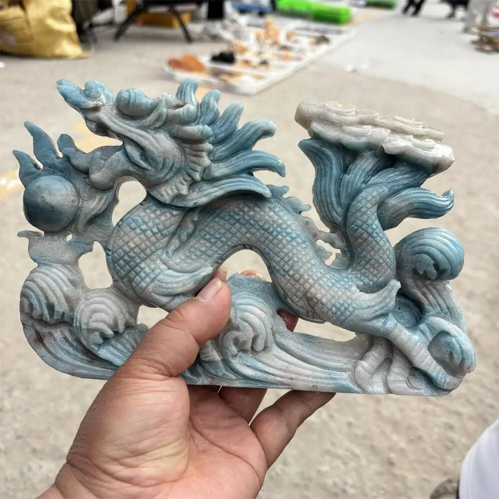 1PCS Natural Quartz Amazonite Jade Chinese Dragon Carving Reiki Crystal Healing Stone for Home Decor Collectible Gift