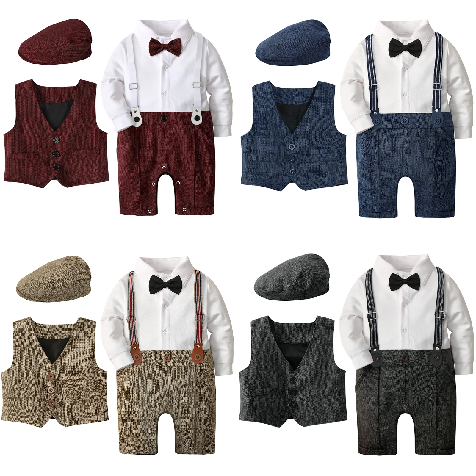 

Baby Boys Suit Outfits Sets Newborn Boy Christening Romper Clothing Set Infant Wedding Party Jumpsuit Toddler Formal Long Sleeve