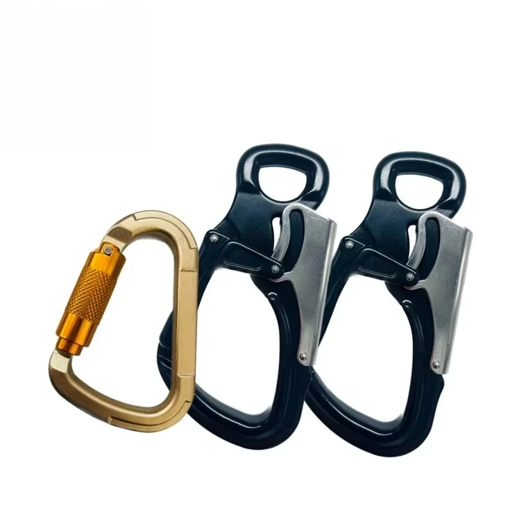 Conjunto de desconto combinado: Mosquetão de liga de alumínio com clipe de mola, gancho de segurança 25kN, resistência a fraturas, tratamento anodizado, 125g