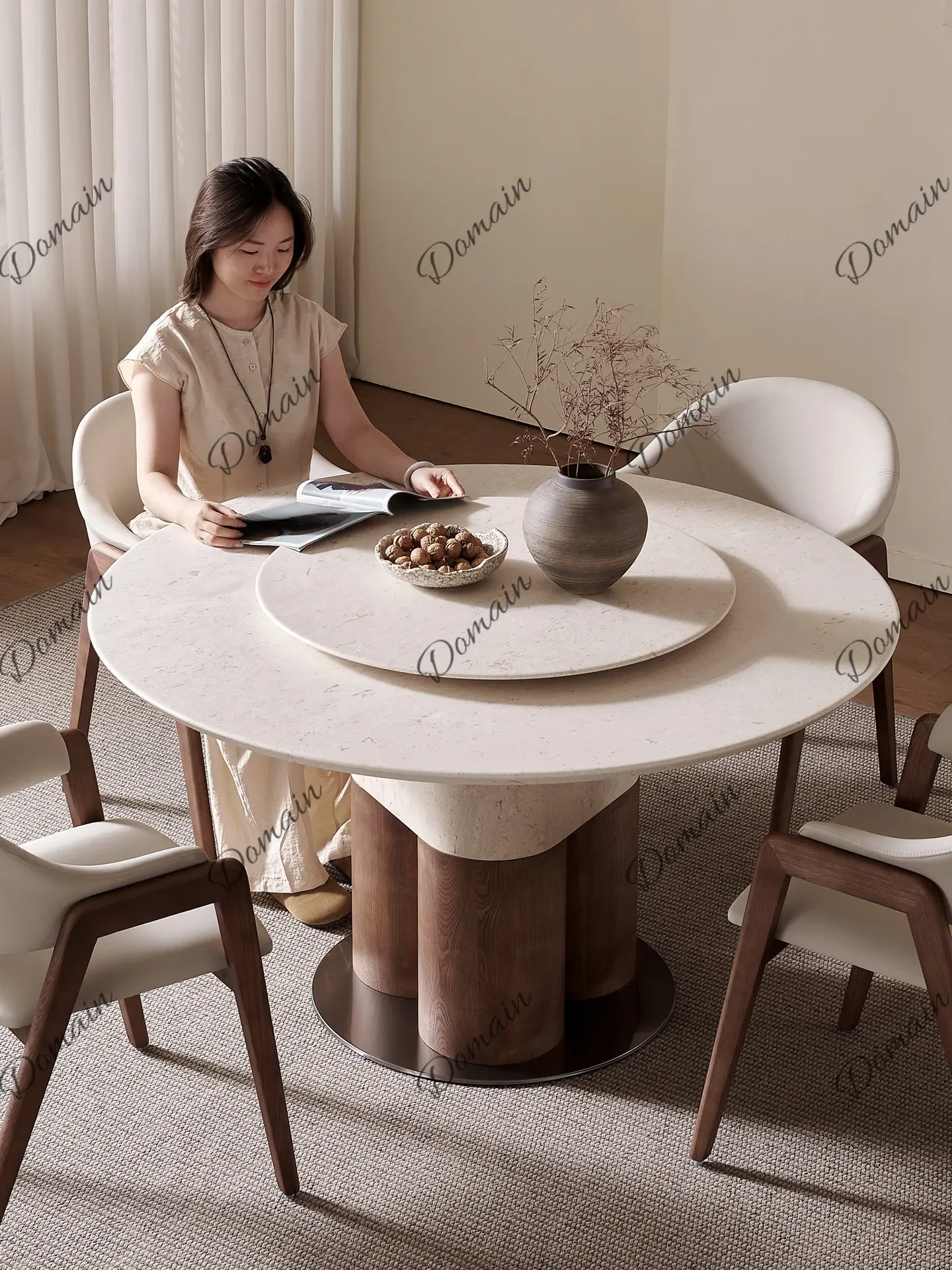 81 N Natural Marble Dining Table 2026 New Luxury Round Table with Lazy Susan Stone Dining Table for Villa Home Restaurant