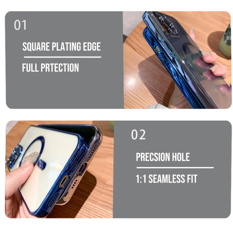 Luxury Plating Clear Magnetic For Magsafe Charging Case For iPhone XR X Xs like 15 14 13 12 11 Pro Max Diy Shiny Silicone Cover