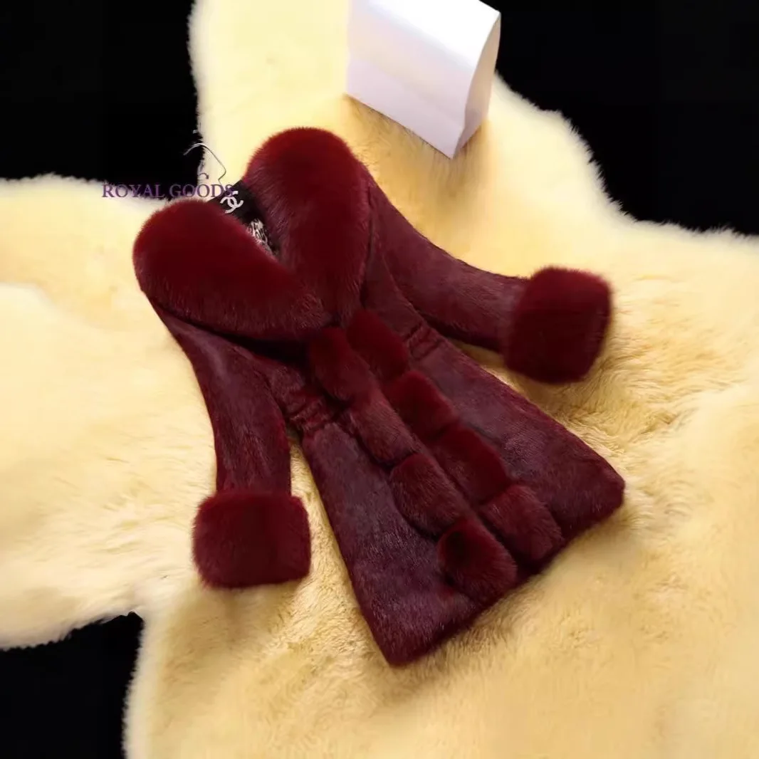 

Autumn Winter New Women's Medium Long Imitation Mink Hair Imitation Fur Rabbit Hair Fox Hair Collar Large Size Slim Fit Coat