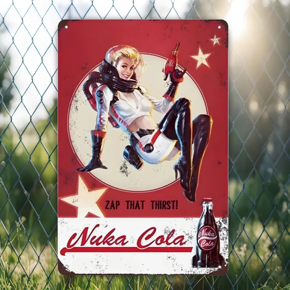 1 قطعة علامة فنية جدارية معدنية عتيقة "Zap That Thirst" من Nuka Cola - لافتة زخرفية كلاسيكية للمنزل أو المكتب أو البار #1