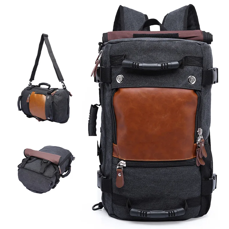 

Chikage Canvas Bag Men's Retro Leisure Large-capacity Men's Shoulder Bag Multi-functional Leather Patchwork Travel Backpack Man