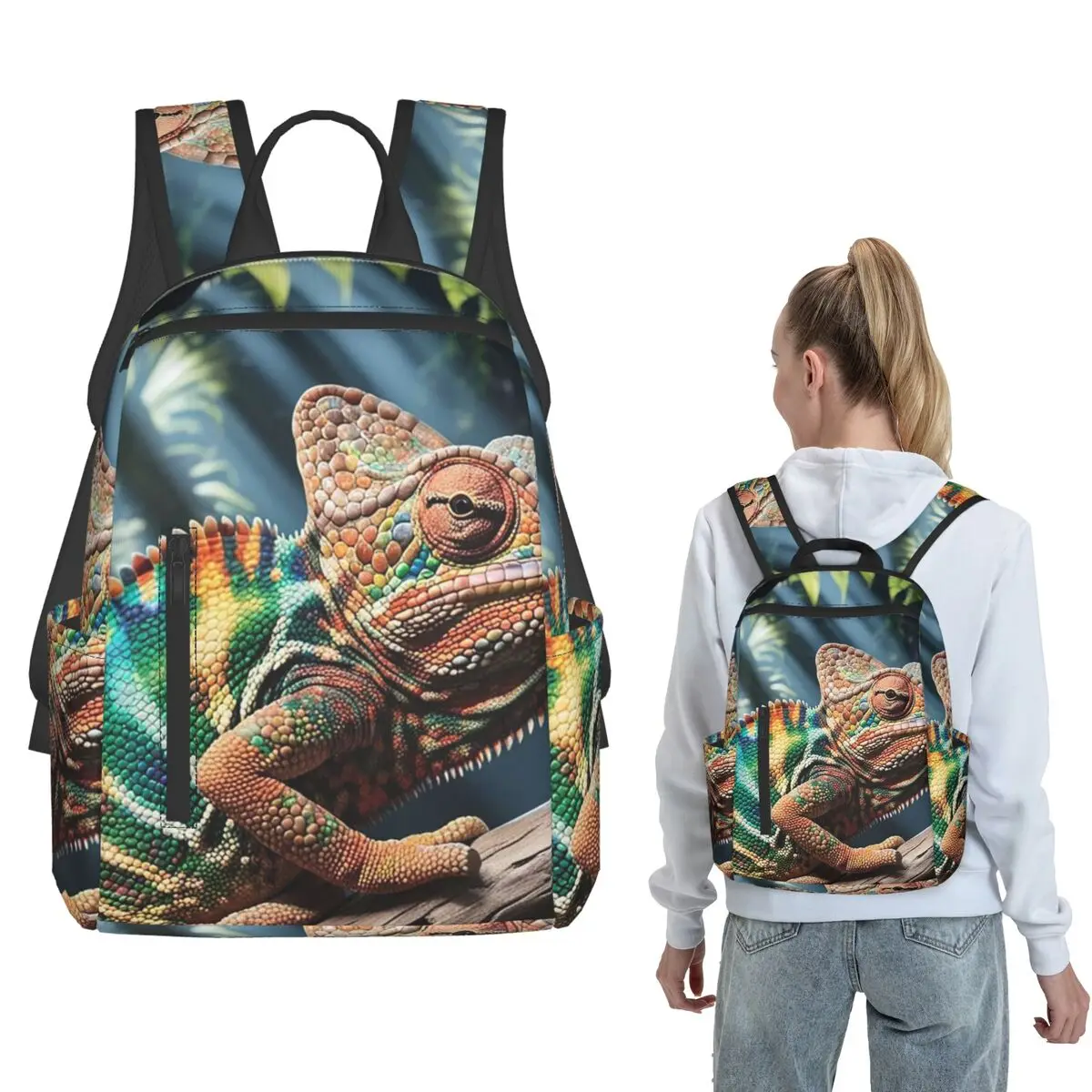 

Realistic Iguana Lizard Green Reptile Backpack Daypack Boys Girls BookBag School Bag Shoulder Bags for Men Women