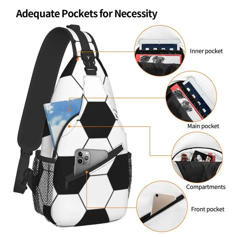 Casual Football Pattern Hexagonal Sling Bag for Traveling Men Soccer Ball Chest Crossbody Backpack Shoulder Daypack